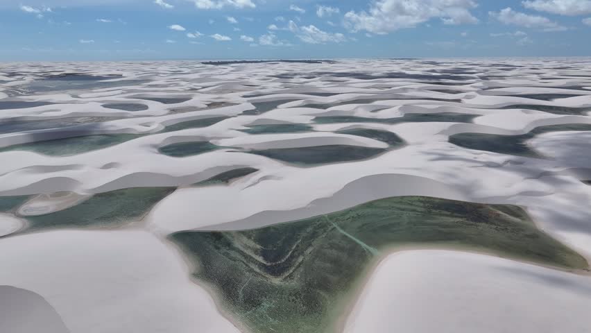 Lencois Maranhenses Skyline At Santo Amaro In Maranhao Brazil. Freshwater Lakes Landscape. Sand Dunes Mountains. Lencois Maranhenses Skyline At Maranhao. Tourism Travel. Nature Scene. Beach Background