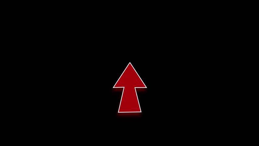 A bold red upward-pointing arrow with a sleek white border against a dark background