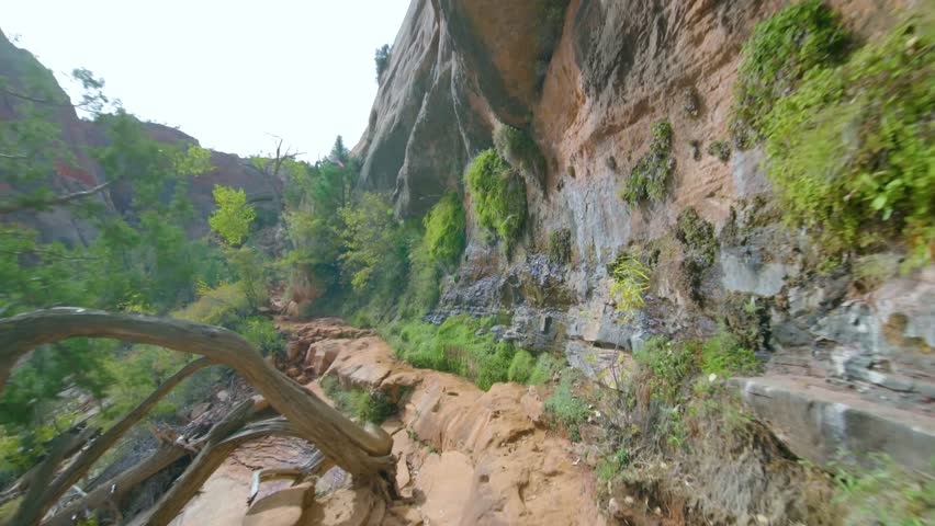 Footage of the scenic Canyon Overlook Trail in Zion National Park, Utah. This popular, short, 1-mile round-trip hike offers panoramic views of Zion Canyon, dramatic cliffs, and unique rock formations