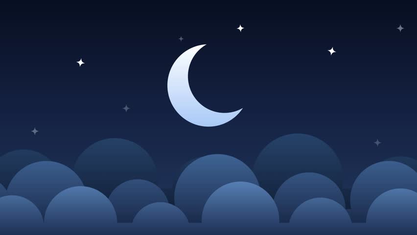 Flat Vector Night Sky Illustration with Moon and Stars