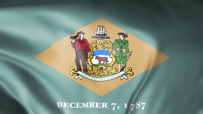 Waving Delaware State Flag with Coat of Arms and Historical Date. Vibrant, Detailed, and Patriotic Symbol for National Identity and Educational Backgrounds.