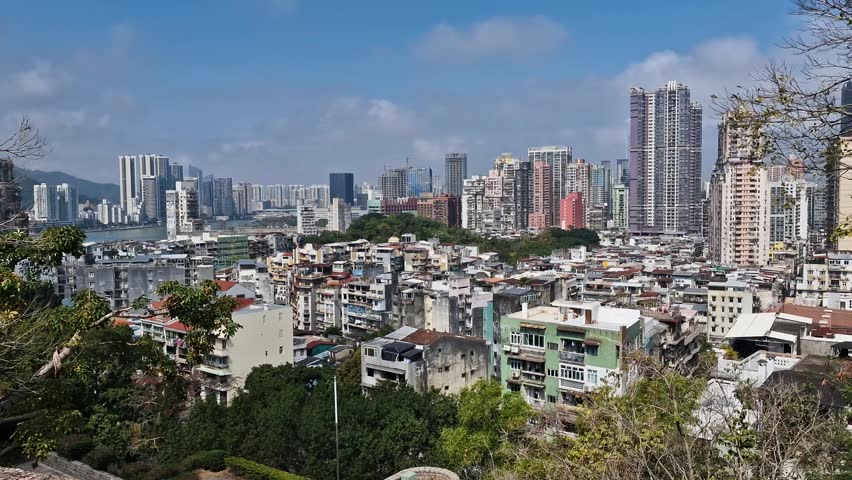 Macao Cityscape, Residential Homes and Apartment Buildings on Sunny Day, Panorama