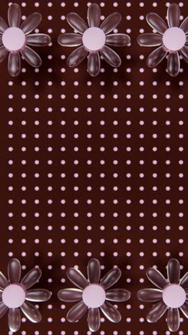 Vertical abstract polka dot pattern brown pink glass transparent daisy background delicate spring pastel, loop animation manual realistic 3D render backdrop banner promo template cover