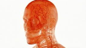 Transparent human head rotates in profile revealing skull structure and brain blood vessels in motion - Powered by Shutterstock - Get 15% off with code: PIKWIZARD15
