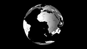 Abstract rotating digital globe with flowing binary code across continents, symbolizing global data and connectivity, isolated on transparent background with alpha channel, seamless loop - Powered by Shutterstock - Get 15% off with code: PIKWIZARD15