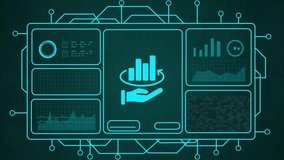 Futuristic digital screen displays financial analytics and data visualization with charts and graphs. This technology concept footage is ideal for business presentations, financial reports, and technology-themed content. - Powered by Shutterstock - Get 15% off with code: PIKWIZARD15