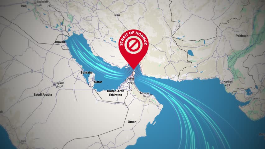 Strait of Hormuz Global Trade Chokepoint on World Map. Shipping Routes, Oil Tanker Network. Animation 4K Video