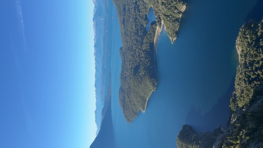 Beautiful view of Lake Nahuel Huapi in the city of Bariloche, Patagónia, Argentina. View from the heights of Cerro Lopez. 