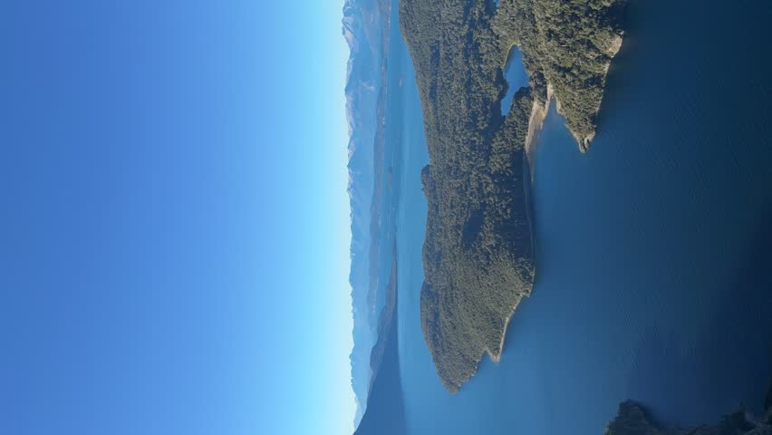 Beautiful view of Lake Nahuel Huapi in the city of Bariloche, Patagónia, Argentina. View from the heights of Cerro Lopez. 
