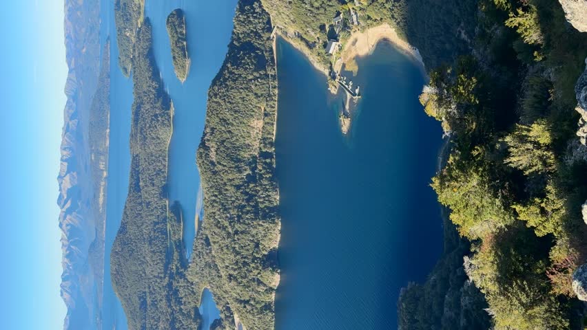 View of Lake Nahuel Huapi and its islands from the Andes Mountain Range. San Carlos de Bariloche, Patagónia, Argentina. 