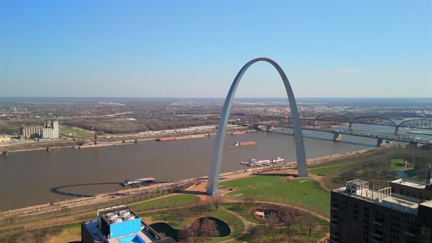 St Louis Missouri Gateway Arch aerial orbit
