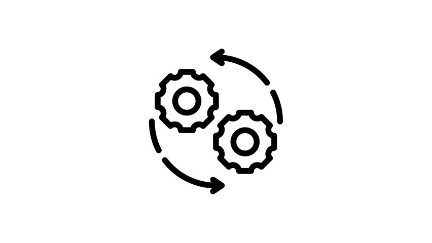 Interconnected gears with arrows indicate a processing sequence, ideal for illustrations on technology, automation, mechanics, and workflow concepts.
