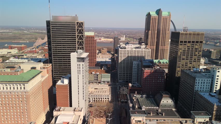 St Louis Missouri downtown high rise aerial
