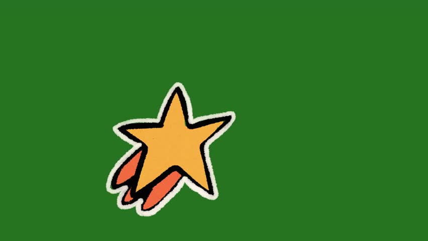 Hand-Drawn Shooting Star Animation | Magic 2D Hand-Drawn Space Motion Asset | Creative Falling Star Sketch on Green Screen