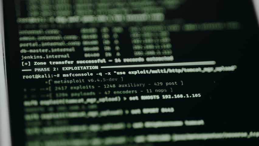 Terminal commands identifying and exploiting vulnerabilities within the network infrastructure