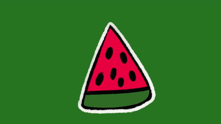 Hand-Drawn Watermelon Slice Animation | Summer 2D Hand-Drawn Food Motion | Playful Fruit Snack Sketch on Green Screen
