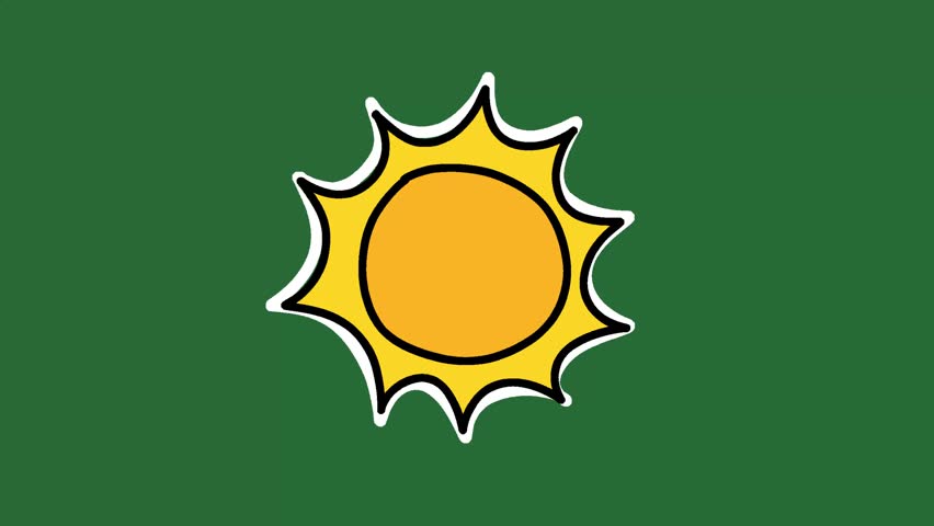 Hand-Drawn Sun Shine Animation | Yellow Summer Sun 2D Animation | Playful Weather Nature Asset on Green Screen