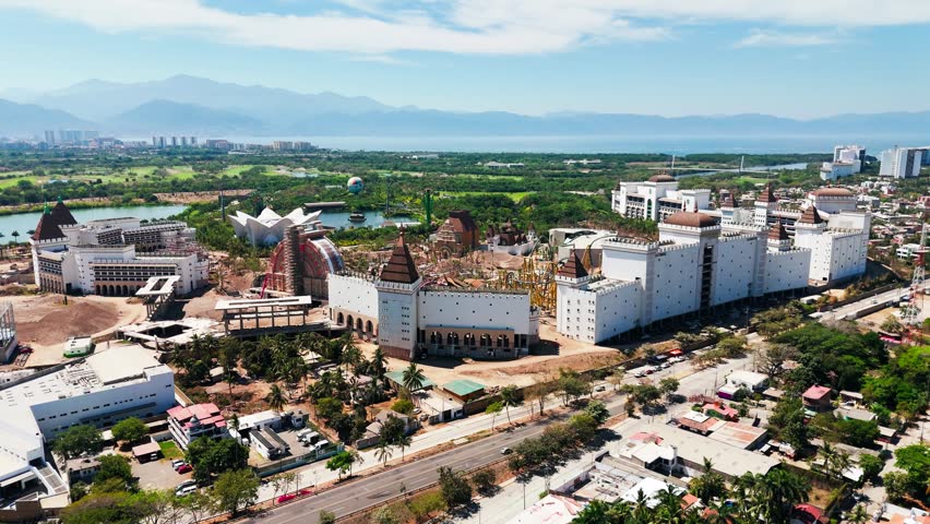 Aerial view of a luxury hotel and residential complex under construction in nuevo vallarta, mexico