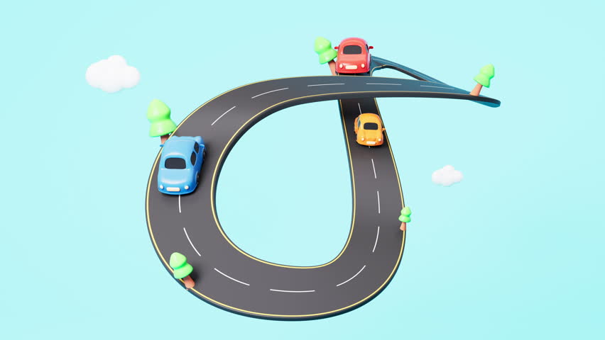 Cartoon creative highway, 3d rendering. Motion Graphic.