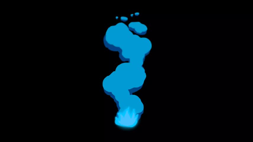 Blue smoke plume rising upward from glowing base on dark background abstract energy vapor motion effect
