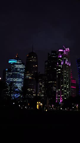 Doha, Qatar, West Bay, Night lights 
