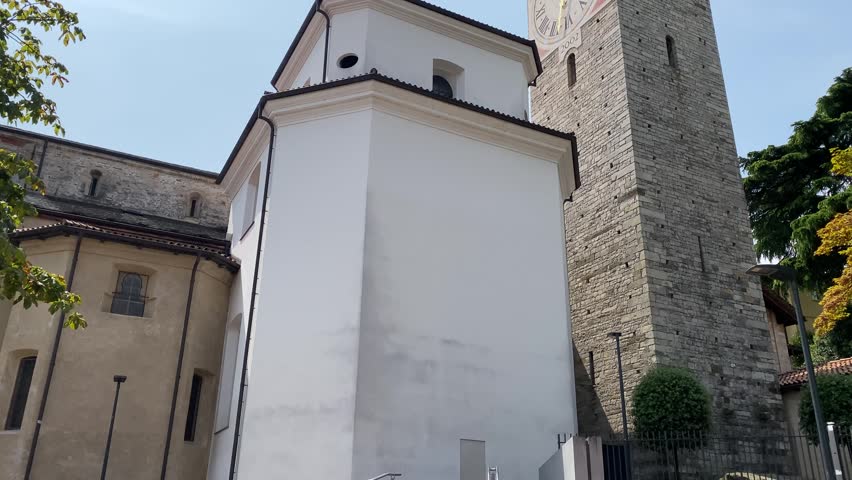 Historic Cathedral Bell Tower and Lugano City Architecture