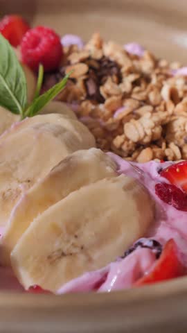 Breakfast bowl with yogurt, fruit, and granola mix