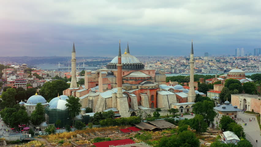 Aerial view of Hagia Sophia in Istanbul, Turkey.