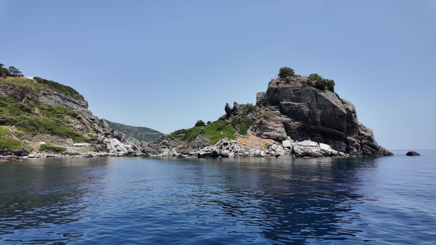 Amazing Panorama of Coastline of Skopelos near Agios Ioannis church, Sporades, Thessaly, Greece