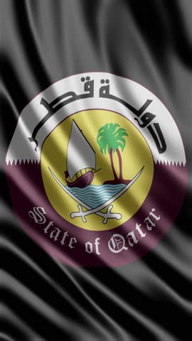 This high-quality motion background features the official Qatar national flag emblem waving gracefully. The elegant silk fabric texture enhances the patriotic symbol, showcasing the dhow, palm tree, and crossed swords. This professional video clip is ideal for news segments, cultural presentations, political broadcasts, or any high-end documentary project requiring a respectful national representation.