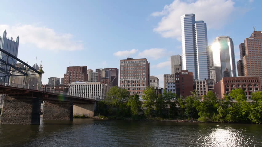 The iconic Pittsburgh skyline as seen from one if it's three rivers.