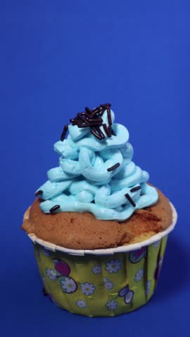 Cupcake with blue cream sprinkled with chocolate sprinkles,Malang, April 6,2026