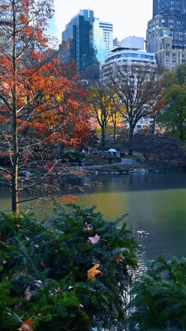 Central Park in autumn and Manhattan skyscrapers, New York City