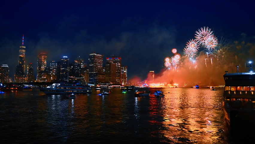 The fireworks in the New York City on 4th of July independence day