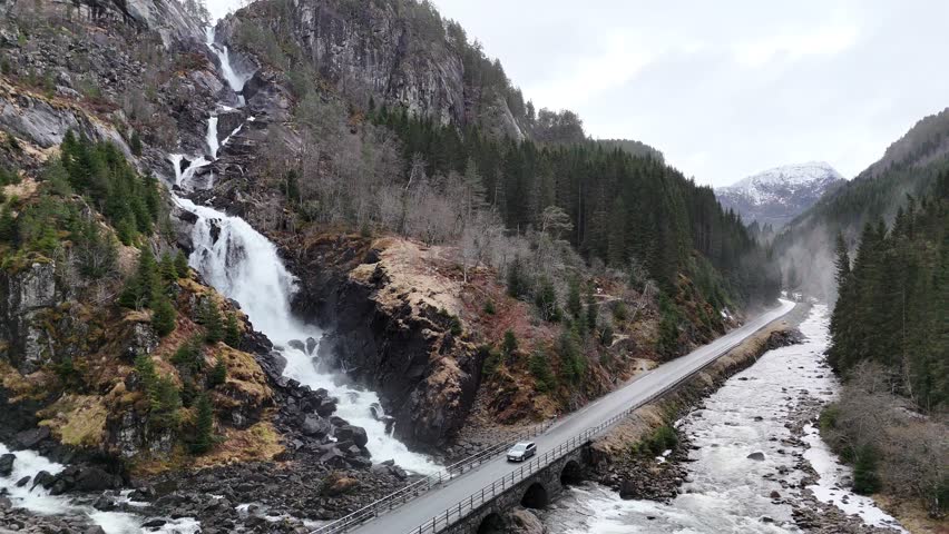Two Famous Norwegian Waterfalls – Låtefossen and Langfossen ( Drone 4k )