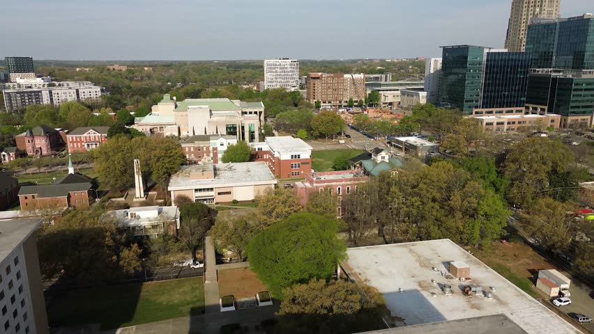 Aerial view of the campus of Shaw University, an HBCU in downtown Raleigh, NC