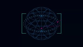 Holographic 3D navigational globe tracking HUD with rotating wireframe sphere, targeting brackets and futuristic interface details on black. Excellent for global tracking, satellite monitoring, logistics, navigation systems and advanced technology dashboards. This is a globe interface animation rather than a seamless background. - Powered by Shutterstock - Get 15% off with code: PIKWIZARD15