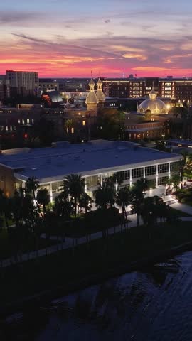 Sunset Skyline University Of Tampa At Tampa In Florida United States. Medieval Building Landscape. Colorful Sunset. Tampa At Florida United States. University Campus Cityscape. Downtown Scenery.