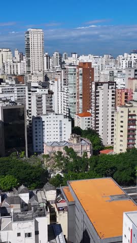 Sao Paulo Skyline At Sao Paulo In Brazil. Landmark Avenue. Downtown District. Highrise Buildings. Sao Paulo Skyline At Sao Paulo In Brazil. Skyscrapers Landscape.