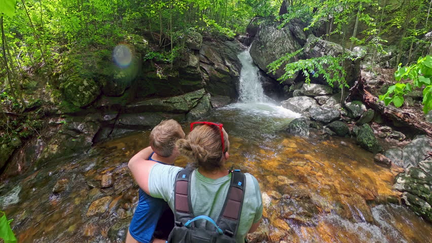 Distant View of Waterfall Through Woods in Shenandoah National Park