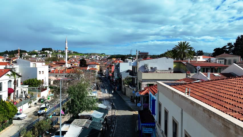 Urla Izmir Turkey Aerial Drone Footage | Town Center, Streets, Houses and Daily Life 4K