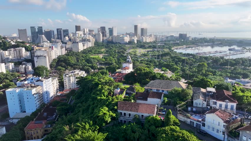 Gloria Church In Rio De Janeiro Brazil. Aerial View Of Church Building Dominating The Skyline. Business Sky Background Downtown Cityscape. Backgrounds Panoramic City. Rio de Janeiro Brazil.