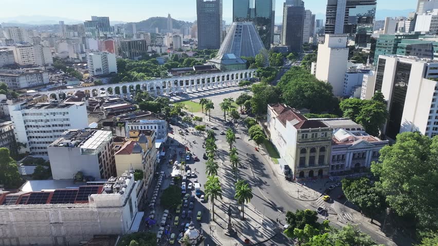 Lapa Bows In Rio De Janeiro Brazil. Aerial View Of A Bustling Downtown Cityscape With Modern Buildings. Town Sky Backgrounds Urban. Backgrounds Downtown Famous. Rio de Janeiro Brazil.