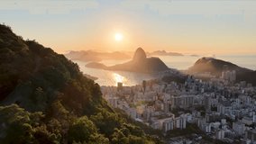 Rio De Janeiro Skyline In Rio De Janeiro Brazil. Bird Eye View Of A Amazing Coastal Beach In The Summer Holiday. Sunset Sky Downtown Cityscape. Sunset Drone View Panoramic. Rio de Janeiro Brazil. - Powered by Shutterstock - Get 15% off with code: PIKWIZARD15