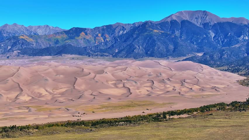 Panoramic aerial view of Great Sand Dunes National Park in Colorado