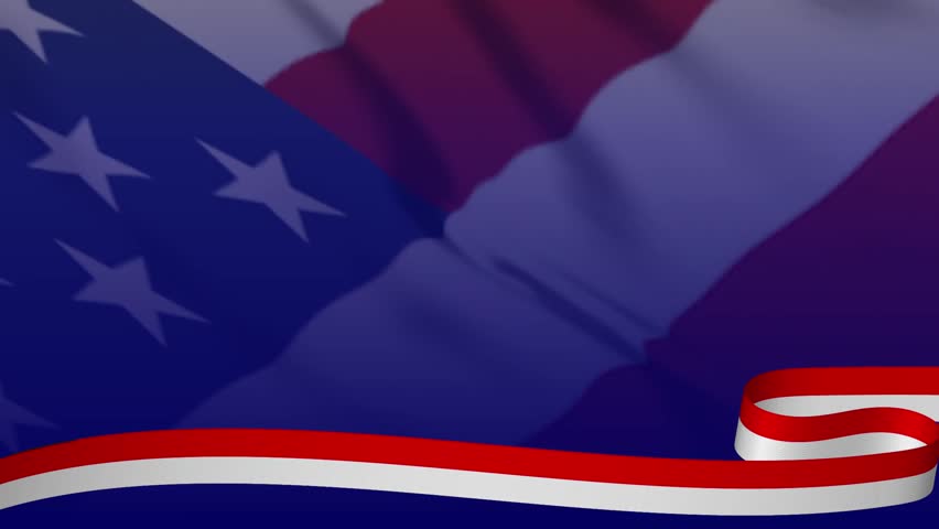 4th of july greeting independence day with white text color, big motion flag usa combine simple ribon and firework effect.
