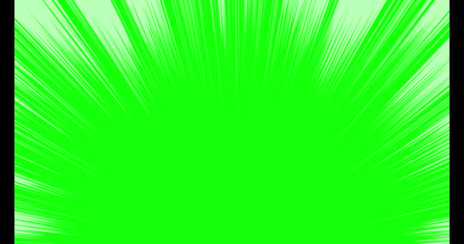 Dynamic comic book style white speed lines animation with green screen background