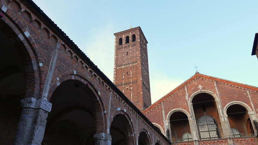 Nice zoom in view of church of Saint Ambrose (Basilica di Sant