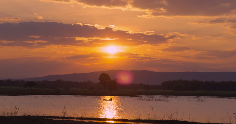 Scene sunset landscape and lake amazing beautiful in nature. DCI4K PRORES 422