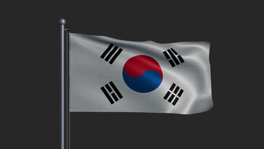 Looping animation of the flag of South Korea fluttering on a flagpole. 3D Illustration
